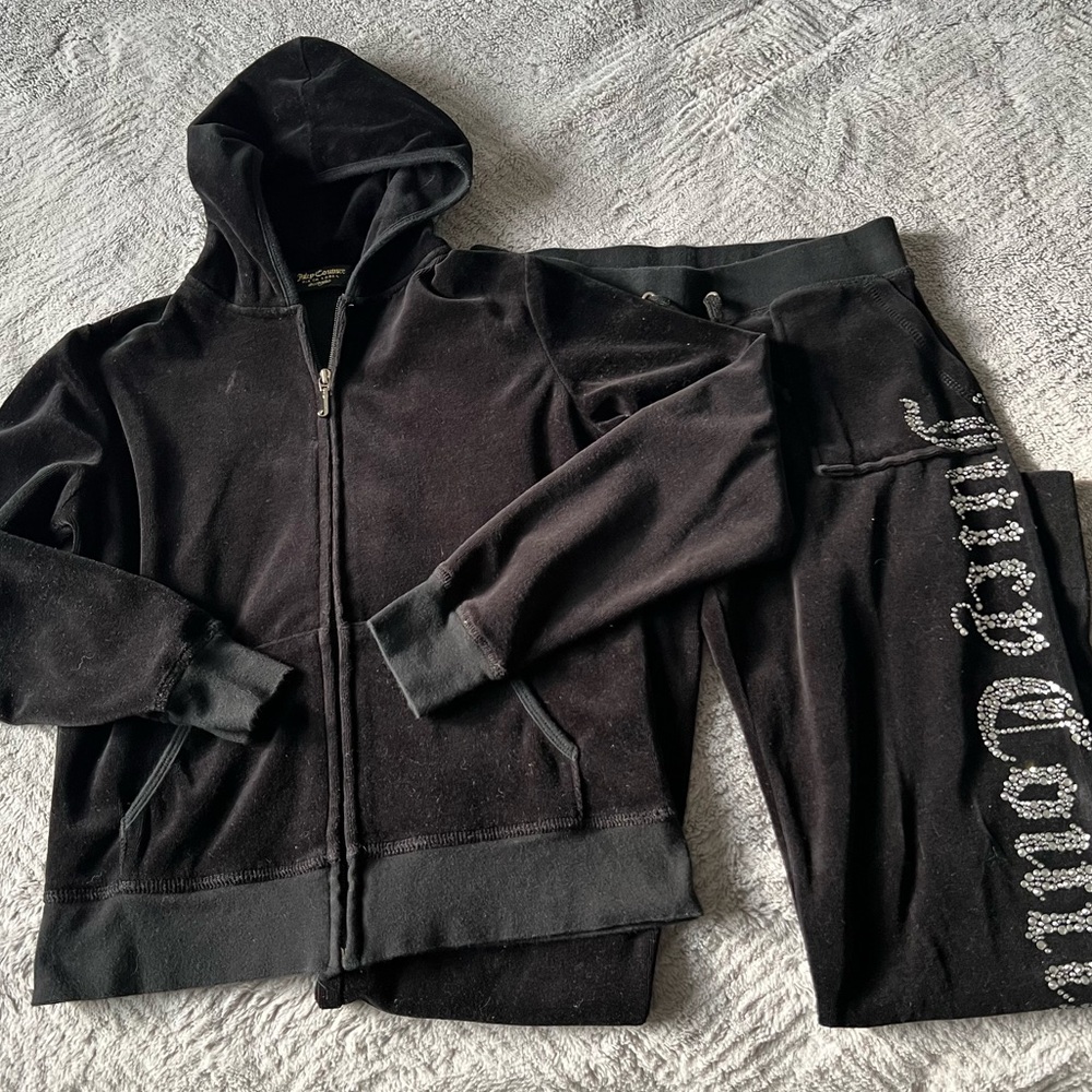 SOLD Juicy Couture Black Velour Hoodie and Pants Tracksuit